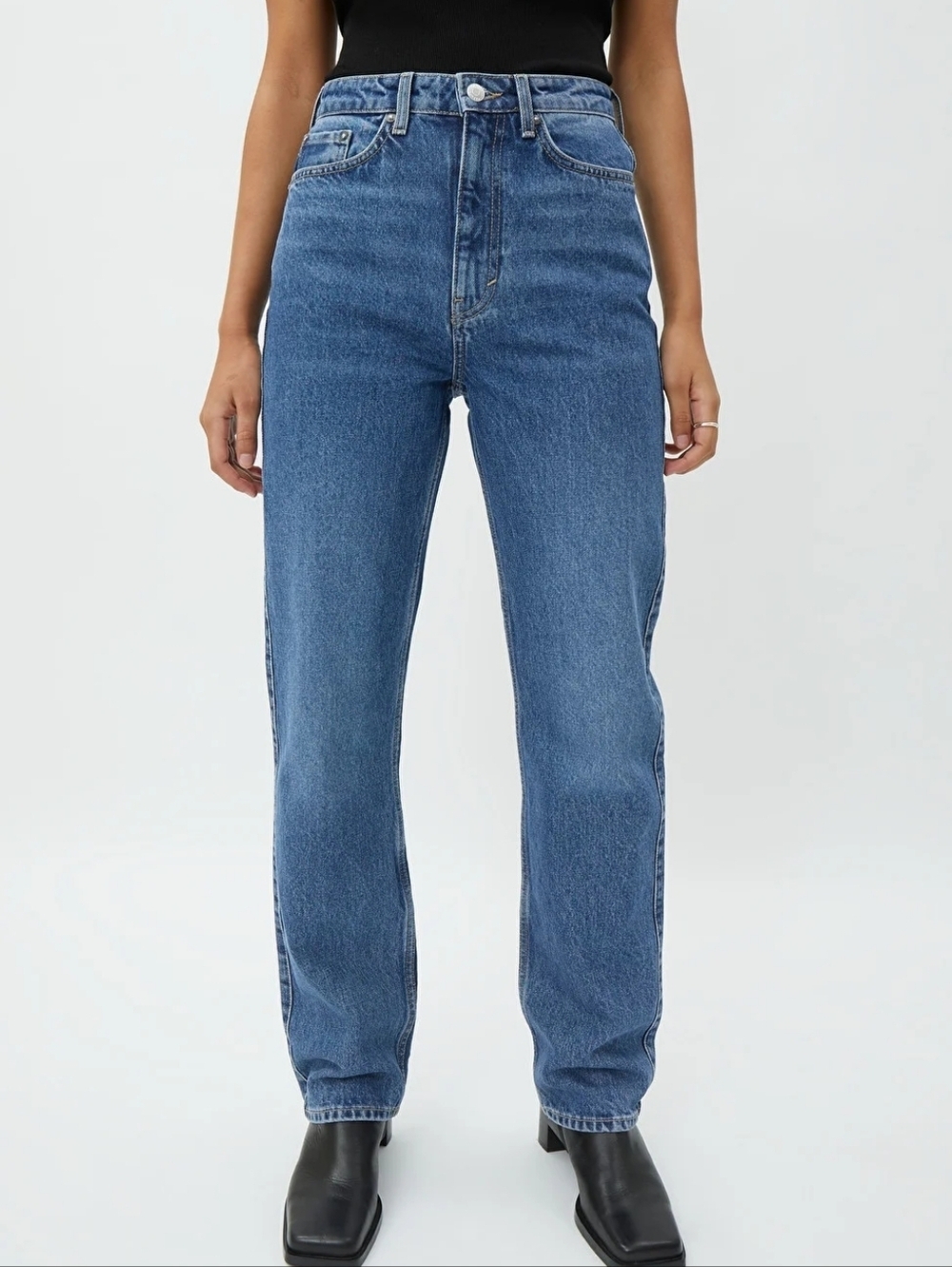 WEEKDAY ROWE SUPER HIGH WAISTED REGULAR STRAIGHT LEG JEANS, Color Blue Size 27